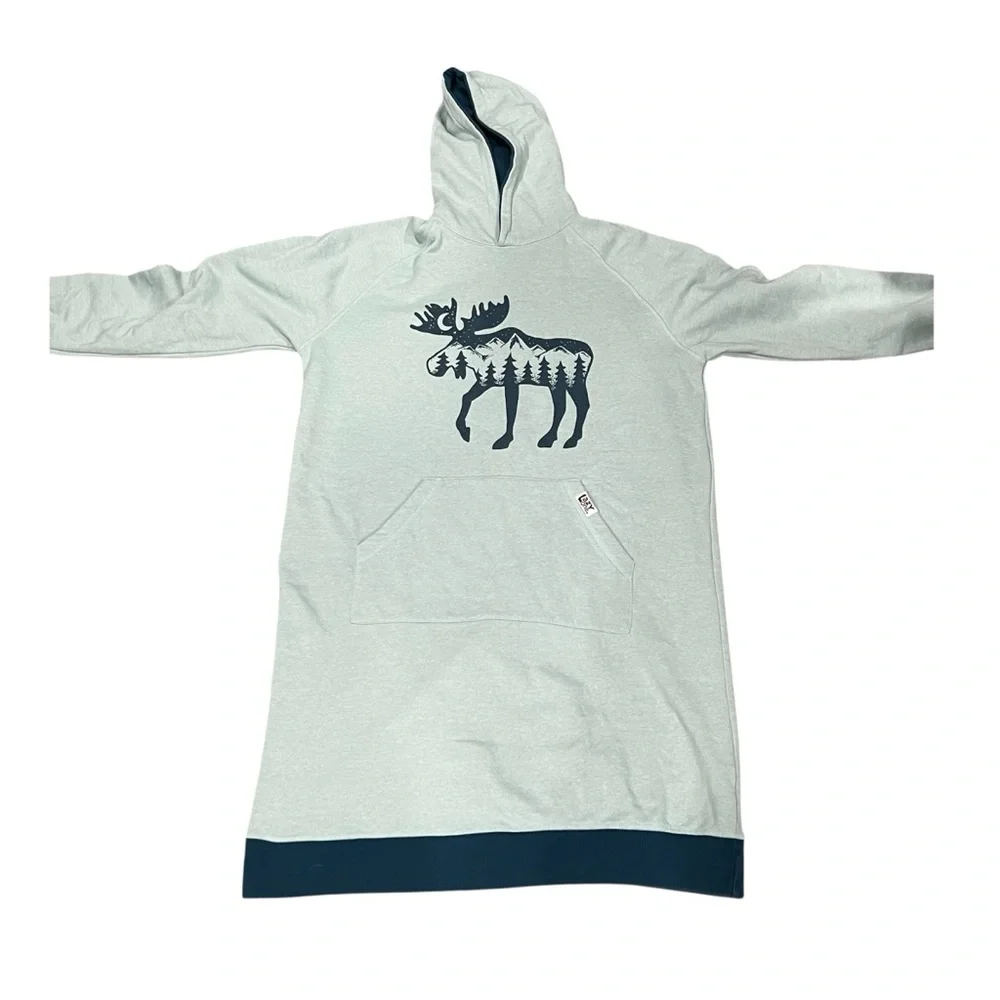 Lazy One Oversized Sleep Mountain Moose Sleep Hoodie Long Length Lounge Large XL - Picture 3 of 11